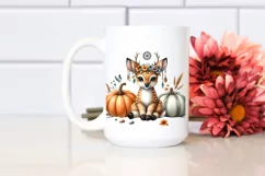 Funny Cute Baby Deer with Pumpkins | Clipart Product Image 2