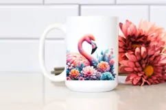 Pastel Flamingo with Flower Half | Clipart Product Image 2