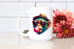 Quirky Monkey Portrait Blowing Chewing Gum | Clipart Product Image 2