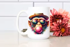 Quirky Monkey Portrait Blowing Chewing Gum | Clipart Product Image 2