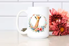 Watercolor Pastel Giraffe Floral Frame Clipart Product Image 2
