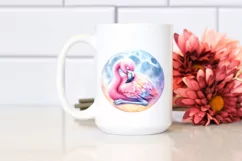 Baby Flamingo Sleeping on the Moon Clipart Product Image 2