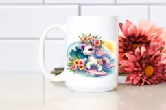 Cute Baby Unicorn Surfing Among Flowers Product Image 2