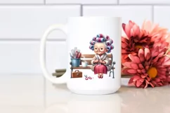 Old Lady Sitting on Bench with Hair Curlers Product Image 2
