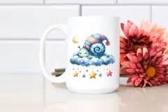 Cute Baby Snail Sleeping on the Cloud Clipart Product Image 2