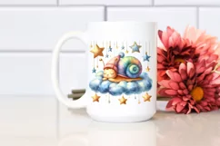 Cute Baby Snail Sleeping on the Cloud Clipart Product Image 2