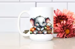 Colorful Quirky Baby Elephant Holding Basket | Clipart Product Image 2