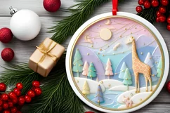Gorgeous Giraffe Winter Ornament Sublimation PNG Product Image 2