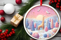 Colorful Pastel Round Winter Scene with Giraffe and Product Image 2