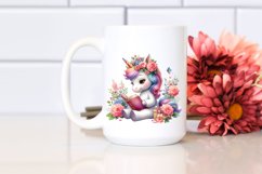 Pastel Unicorn, Reading with Flowers | Sublimation | Clipart Product Image 2