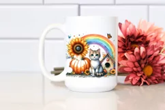 Cat House Pumpkin Sunflower Rainbow | Clipart Product Image 2