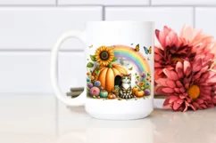 Cat House Pumpkin Sunflower Rainbow | Clipart Product Image 2