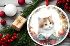 Watercolor Christmas Cat Sticker Sublimation PNG Product Image 2