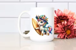 Colorful Baby Unicorn with Surfboard PNG Product Image 2