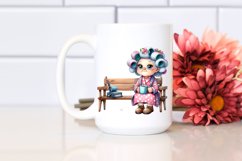 Colorful Lady with Hair Curlers | Bench Mug | Clipart Product Image 2