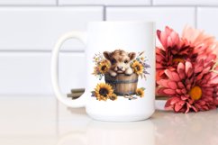 Cute Baby Highland Cow with Sunflower, Transparent PNG Product Image 2