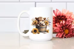 Cute Baby Highland Cow with Sunflower, Transparent PNG Product Image 2