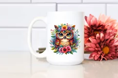 Watercolor Owl with Floral Wreath on Head | Clipart Product Image 2