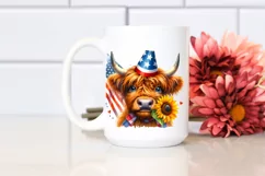 Highland Cow Portrait with Party Hat and Sun Flower Product Image 2