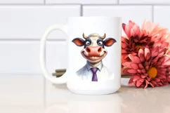 Cow Watercolor Funny Cow Portrait with Tie Product Image 2