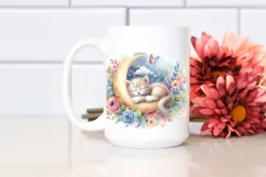 Baby Cat Moon Watercolor Clipart Product Image 2