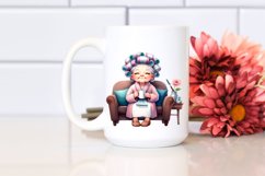 Colorful Lady on Couch | Hair Curlers Mug | Clipart Product Image 2