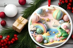 Colorful Winter Scene Frog Round Sticker Ornament Product Image 2