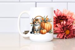 Funny Cute Baby Kitten Sitting in Front of Pumpkin | Clipart Product Image 2