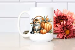 Funny Cute Baby Kitten Sitting in Front of Pumpkin | Clipart Product Image 2