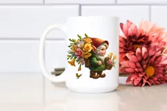 Detailed Gnome Carrying Freesia Bouquet | Clipart Product Image 2