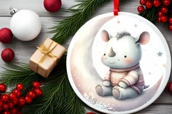 Cute Baby Rhino on Moon with Snowflakes Product Image 2