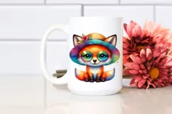 Watercolor Cute Baby Fox Sun Hat es Clipart Product Image 2