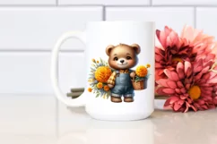 a Cute Baby Bear with Marigold Bouquet Clipart Product Image 2