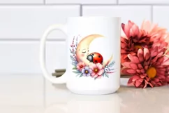 Vibrant Watercolor Ladybug Moon Flowers | Sublimation Product Image 2