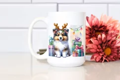 Energetic Shetland Sheepdog with Reindeer Horns PNG Product Image 2