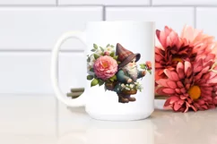 Detailed Gnome Carrying Camellia Bouquet | Clipart Product Image 2