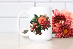 Detailed Gnome Carrying Camellia Bouquet | Clipart Product Image 2