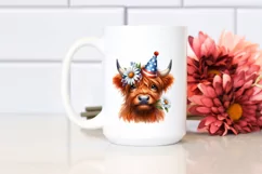 Highland Cow Portrait with Party Hat and Daisy Product Image 2