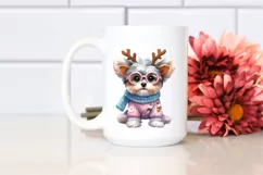 Winter Yorkipoo with Reindeer Horns PNG Product Image 2