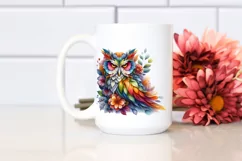 Vibrant Owl with Plant Leaves, PNG Product Image 2
