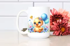 Cheerful Baby Duck with Blue Flowers | Sublimation | Clipart Product Image 2