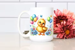Vibrant Baby Duck Illustration with Blue Flowers Product Image 2