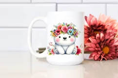 Cartoon-Style Polar Bear with Flower Crown, Transparent PNG Product Image 2