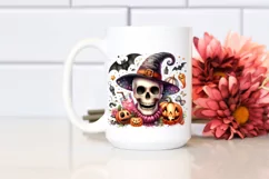 Funny Watercolor Halloween Skull Clipart Product Image 2