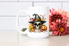 Funny Watercolor Halloween Skull Clipart Product Image 2