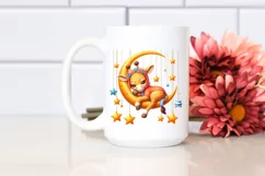 Whimsical Cute Baby Giraffe Sleeping on the Moon | Clipart Product Image 2