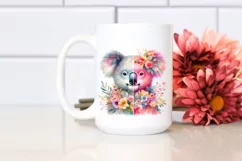 Vibrant Koala Watercolor Pink Flowers | Sublimation Clipart Product Image 2