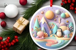 Colorful Scene Snowflake Round Sticker Ornament Sublimation Product Image 2