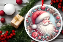 Santa with deer Round Ornament Sublimation PNG Product Image 2