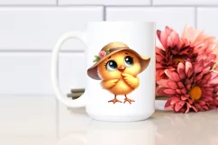Watercolor Funny Chick Standing in Sun Hat | Clipart Product Image 2